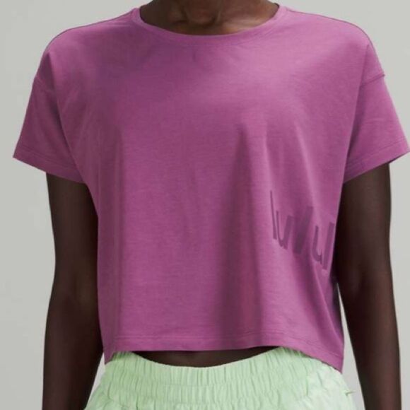 lululemon athletica Tops - Lululemon Womens Size 6 Cates Tee Vintage Plum Purple Graphic Pima Cotton New